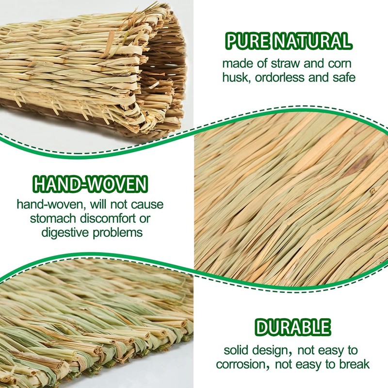 COTELEEC 2 PCS Rabbit Grass Mats, Natural Straw Hay Woven