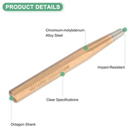 M METERXITY Center Punch 6mm Shank Point, 10x100mm Alloy Steel Center Punch Tool, Impact Resistant Metal Punch Center for Mark/Drilling/Punching/Scribing/Locator/Starting Nail [Golden]