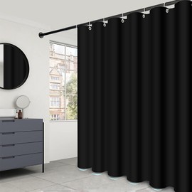 FINEBAT Black Fabric Shower Curtain 72 x 72, Waterproof Shower Liner for Bathroom, with Grommets Holes and 3 Heavy Duty Magnetic Weights