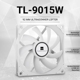 Thermalright TL-9015W CPU Fan, Computer Case Fan, Quiet 4-Pin PWM PC Fan, 15 mm Slimline Cooling Fan, 2700RPM Speed, 90 mm CPU Fan (White)