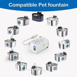 Cat Water Fountain Pump, Wireless Pet Water Fountain Replacement Pump, Ultra Silent Replacement Pump for 3.2L Stainless Steel,Cat Fountain Pump