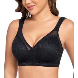 Exclare Women's Full Coverage Double Support Unpadded Wireless Plus Size Minimizer Bra (36DD, Black)