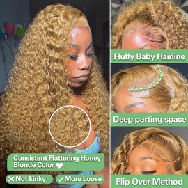 LRV Honey Blonde Wig 13x4 Deep Wave Lace Front Wigs Human Hair 180 Density Honey Blonde Wet And Wavy Human Hair Wig Pre Plucked For Women 22 Inch