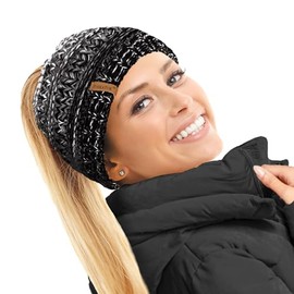 TOSKATOK Ladies Thermal Teddy Fleece Lined Ponytail Beanie Hat-BLK/Grey/Cream