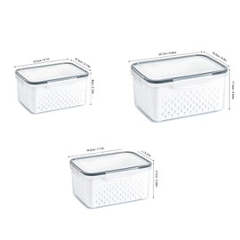 Fast Drainage, Leakproof, 3pcs Drain Storage Basket Box, Transparent Food Storage Containers with Removable Colander for Fridge