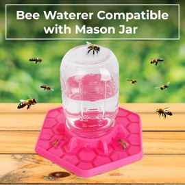 Tributary Brands Bee Feeder for Mason Jar Made of Silicone - Bee Watering Station for Garden Compatible with Regular Mouth Mason Jars (Pink)
