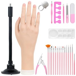 Mano De Práctica Para Uñas Acrílicas, Mano Falsa Flexible Con Soporte Ajustable, Kit De Entrenamiento De Uñas, Mano De Maniquí Para Principiantes Y Artistas De Uñas (Soporte Con Ventosa)