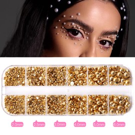 RODAKY 2000Pcs AB Gold Half Pearls for Crafts,Flatback Half Round Pearl for Nails,6 Sizes AB Gold Pearl Beads Rhinestones for Nails Art Design DIY Crafts Jewelry Making Clothe Shoes Decoration