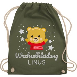 Geschenk mit Namen personalisiert by Shirtracer - Gym Bag Backpack - Nursery Bag Change Items Boys - Change Clothes Bear, 09 Olive Green, Unit size