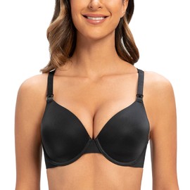 MELENECA Women's Breastfeeding Padded Plus Size Convertible Underwire Nursing Bra Black 40DD