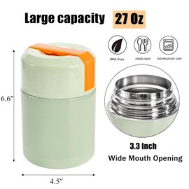 Cididu Insulated Food Container, 27 Oz Insulated Food Jar with Spoon, 316 Stainless Steel Thermal Lunch Box for Kids Adult, Leakproof Soup Flask Wide Mouth for Hot or Cold Food Office Travel