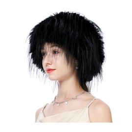 Women's Faux Fur Bucket Hats Winter Fluffy Warm Ladie's Plush Solid Color Fisherman Cap(Black)