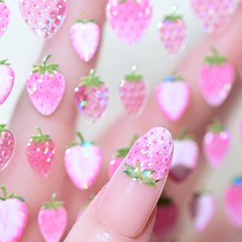 1 Sheets Embossed Fruit Nail Stickers for Nail Art Self-Adhesive 5D Pink Strawberry Nail Art Stickers Cute Strawberry Nail Decals Summer Nail Design for Women DIY Nails Decoration Supplies