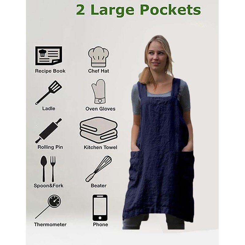 Stomeshle Japanese Aprons Plus Size Smock for Women with Pockets