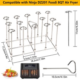YYTECH Stainless Steel Skewer Rack Hot Air Fryer Skewers Grill Grate for Ninja Foodi AF300EU AF400EU Series, Vertical Skewer Rack Set - Dehydrate Rack & Rack with Skewers