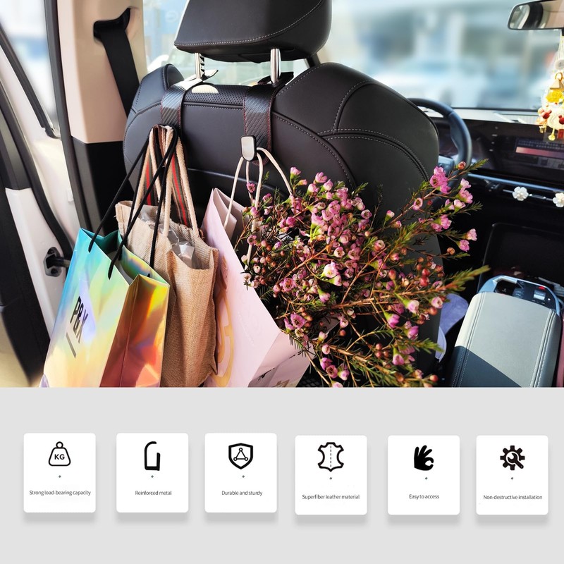 Gluebar 2 Pack Headrest Hooks for Purses and Bags, Car