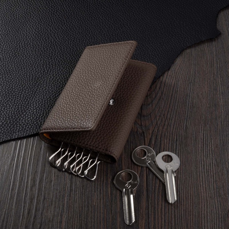 HANATORA PKC Genuine Leather Key Case, Trifold, 2 Buttons, 6