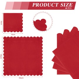 60 Pcs Red Napkins Disposable, Cocktail Napkins Scalloped Napkins Red Paper Napkins Beverage Napkins for Dinner Wedding Birthday Party Baby Shower,5 x 5 Inch