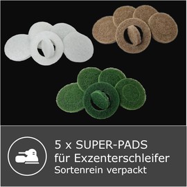 OLI-NATURA Super Pads for Random Orbital Sanders (Pack of 5) - for Polishing and Massaging Oils - Colour: Green