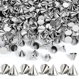 OIIKI 220 PCS 8mm Silver ABS Bullet Spike Cone Studs, Rivets Cone Spike Studs Beads, Flat Back Punk Spikes DIY Crafts Studs Glue on Decoration for Clothing Leather Clothes Belt Bag Shoes Jewelry Trims
