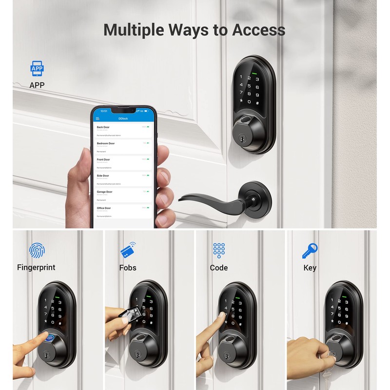 Veise RZ07 Smart Lock, Fingerprint Door Lock, 7-in-1 Keyless Entry