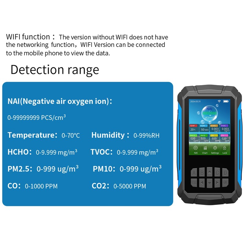 Generic Air Quality Detector Ionizer Meter Alarm Function Portable Air