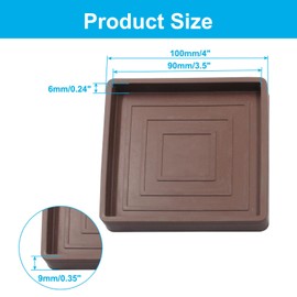 Piutouyar 3.5 Inch Square Furniture Coasters, 4 Pcs Brown Rubber Caster Cups Non Slip Furniture Leg Protectors Rubber Furniture Pads for Hardwood Floors