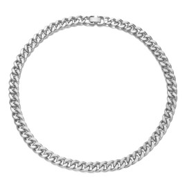 WOWORAMA Silver Cuban Link Chain Necklace for Women Men Thick Chunky Curb Chain Choker Necklace Hip-Hop Stainless Steel Chain Necklace 9mm Width 17" Length