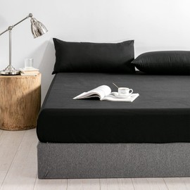 Good Nite Fitted Sheet, Polyester Bed Sheet, Extra Large Pocket Depth of 30 cm, Soft and Breathable, Machine Washable, 120 x 200 cm, Black