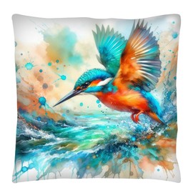 The Beach Stop Kingfisher Accent Cushion Cover | Home Decor Inspo | Gift Idea for Bird Lovers | 45x45cm 18x18” | Watercolour Kingfisher