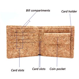 Boshiho Geldbörse Kork Herren mit RFID Schutz Kork Portemonnaie Vegan, 7 Karten Fächer Münzfach Slim Geldbeutel Brieftasche aus Kork-Leder Minimalistisch ökologisch Nachhaltig (Kork 03)