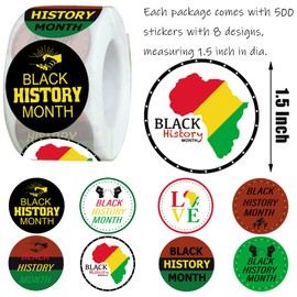 500 Pieces Black History Month Labels Roll Stickers - Freedom Day Patriotic Party Supplies Decorations Favors Jar Containers Letter DIY Sticker Labels Decals
