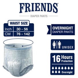 Friends Adult Nappies, Maximum Absorbency and Overnight Protection, Nappies for Men and Women. (Large - Extra Large 10 Pants)