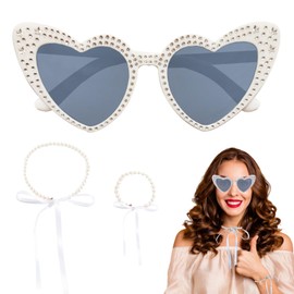 HIYMDOIT Love Shaped Sunglasses Kit for Women Sparkle Sunglasses and Plastic Beaded Necklace Bracelet Dress Up Accessories for Wedding Bachelorette Party Bride Bridesmaid Decor