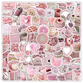 100PCS Pink Small-Sized Coquette Stickers, Aesthetic Cute Pink Coquette Sticker for Water Bottles Diaries Phones Laptops Luggage, Vinyl Waterproof Graffiti Decals for Girls Teens
