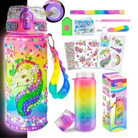 See You Always Decorate Your Own Light-up Water Bottle Kits for Girls Age 4-6-8-10, Unicorn Diamonds Crafts with Glitter Gem Stickers, Fun Arts and Crafts Gifts Toys for Girls Birthday Christmas