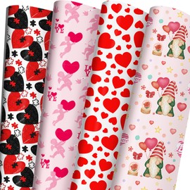 Cuitpan Cuitpan Valentine's Day Wrapping Paper for Men Women - With Gift Tags Red, Pink and Black Hearts and Sweet Gnome Wedding Anniversary Heart Designs - 20 x 29 inches, 8 folded sheets