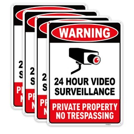 FHEGI 4-Pack Private Property No Trespassing Sign, video surveillance signs outdoor, UV Printed .010 Mil Rust Free Aluminum 10 x 7 in, Security camera sign for home, Business, Driveway Alert, CCTV