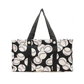 Handbag Inc Baseball Print All Purpose Large Utility Bag with Collapsable Wire Frame Black