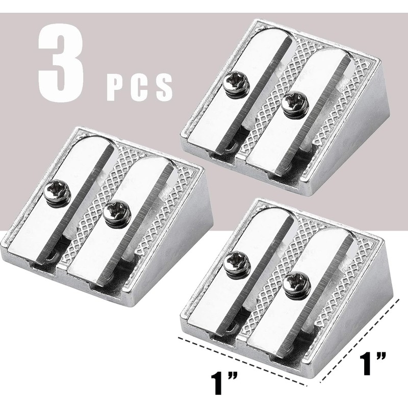 3PCS Metal Pencil Sharpeners with 2 Holes, Metal Sharpener Pencil
