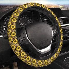 Sunflower Leopard Print Auto Car Steering Wheel Cover Universal 15 Inch Neoprene Interior Decor Protection Accessories