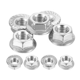 sourcing map Flange Left Hand Nuts, M8x1.25mm 304 Stainless Steel Serrated Flange Left Hand Reverse Nuts for Assembling and Fastening, Silver 5pcs
