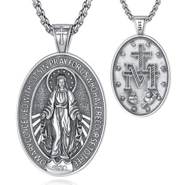EUDORA Harmony Ball Sterling Silver 925 Cross Chain Saint Christopher Benedict Mary Miraculous Medal Archangel Medal Gabriel Metatron Seal of the 7 Archangels for Men Women, Sterling Silver, No