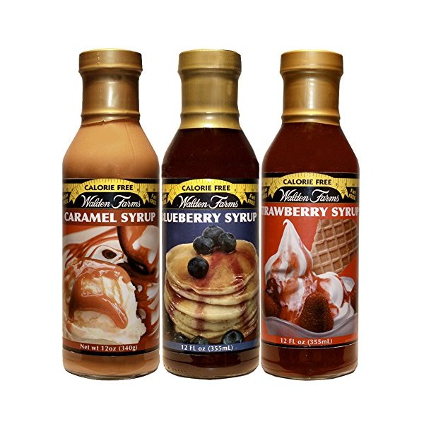 Walden Farms Syrup Variety Pack, Caramel, Blueberry, Strawberry – 3 Bottles