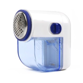 LBTEE Fabric Shaver, Lint Remover for Clothes, Electric Lint Shaver with 3-Leaf Blades, Battery Operated, Remove Clothes Fuzz, Lint Balls, Pills, Blue and White