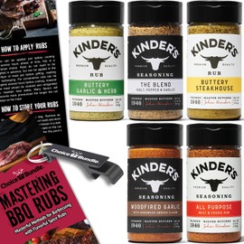 Kinders Buttery Garlic & Herb Woodfired Garlic The Blend Buttery Steakhouse All Purpose Seasoning & Rub 5 pk (28.75 oz) + BBQ Masters & Opener (7 Items)!