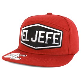 Trendy Apparel Shop El Jefe Gorra bordada 100% algodón con visera plana, Rojo -, One Size