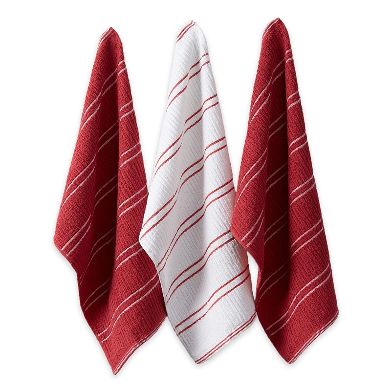 DII Basic Ribbed Terry Kitchen Basics Collection, Red, Dish Towels,