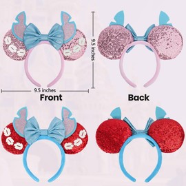 UNSPAZ Mouse Ears Headband, 2 Pcs Mouse Ears for Women Girls, Park Ears for Trips Birthday Decorations Hair Accessories (ST Set)