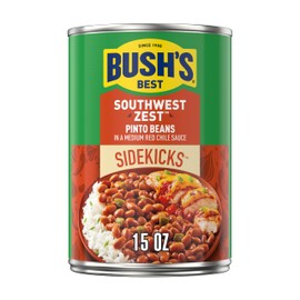 BUSH'S BEST 15 oz Canned Southwest Zest Pinto Beans, Source of Plant Based Protein and Fiber, Low Fat, Gluten Free, (Pack of 12)